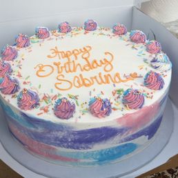 Three layer, 12" inch round, red velvet with cream cheese frosting.