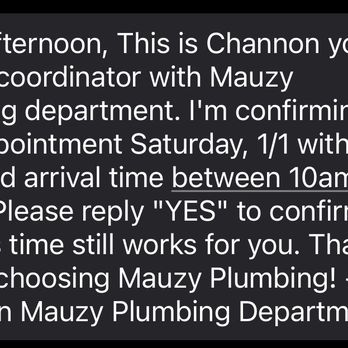 Sherlock Plumbing Heating & Air - Text message confirming appointment. - Heating & Air Conditioning/HVAC Near Me - Carlsbad, California