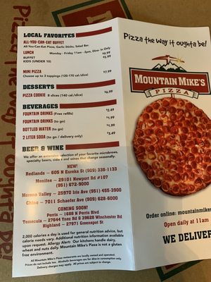 Menu photo 4 Mountain Mike's Pizza Redlands, CA