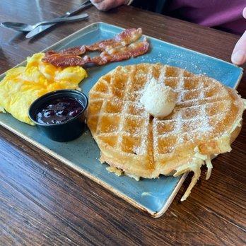 First Watch - Trifecta--Scrambled Egg w/ cheddar, Waffle and bacon.  Yum! - Breakfast & Brunch Near Me - Newport News, Virginia