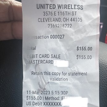 United Wireless - Proof of payment - Mobile Phones Near Me - Cleveland, Ohio