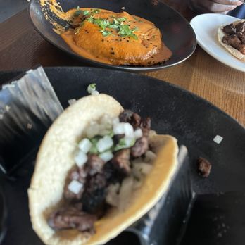 Mi Vida - Yummy carne asada taco and Zarape de Pato - slow braised duck, layered corn tortillas, spicy roasted habanero cream - Mexican Near Me - Washington, DC, District of Columbia Mi Vida - Yummy carne asada taco and Zarape de Pato - slow braised duck, layered corn tortillas, spicy roasted habanero cream - Mexican Near Me - Washington, DC, District of Columbia
