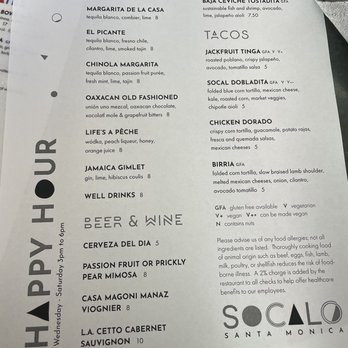 Socalo - Happy Hour Menu - Mexican Near Me - Santa Monica, California Socalo - Happy Hour Menu - Mexican Near Me - Santa Monica, California