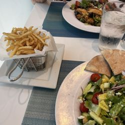 59th & Lex Cafe - Mediterranean salad with grilled chicken and French fries