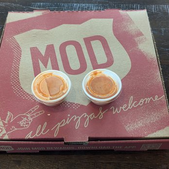 MOD Pizza - MOD size pizza with two cups of sri-rancha. Ask for sauce on the side! :) - Pizza Near Me - Long Beach, California MOD Pizza - MOD size pizza with two cups of sri-rancha. Ask for sauce on the side! :) - Pizza Near Me - Long Beach, California