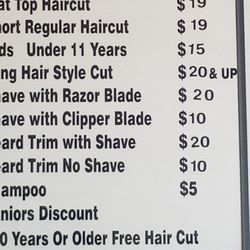 Royal Barber Shop - Aug 22 price list
