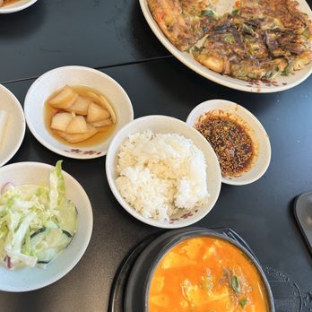 Stone Korean Restaurant - Seafood pancake, tofu and banchan - Barbeque Near Me - Bellevue, Washington