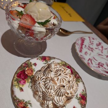 Be.Steak.A - Trifle (top) and complimentary baked alaska(?) (bottom) for our special occasion! - Bars Near Me - Campbell, California Be.Steak.A - Trifle (top) and complimentary baked alaska(?) (bottom) for our special occasion! - Bars Near Me - Campbell, California