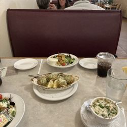 Daveto's - Stuffed mushroom appetizer  Salads and French onion soup