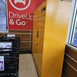 Amazon locker in front (partially shared with empty grocery carts)
