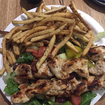 Plaka Grill - Chicken Souvlaki platter with fries. Pita not pictured. Mouthwatering tho. - Greek Near Me - Vienna, Virginia Plaka Grill - Chicken Souvlaki platter with fries. Pita not pictured. Mouthwatering tho. - Greek Near Me - Vienna, Virginia
