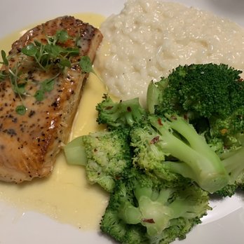 East End Grill - Salmon with risotto and broccoli. - New American Near Me - Lafayette, Indiana