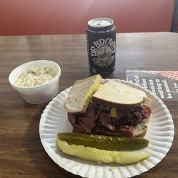 Pastrami on rye with yellow mustard
