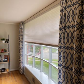 Gotcha Covered of North Baltimore - Decorative side panels coupled with an energy efficient cell shade - Shades & Blinds Near Me - Lutherville-timonium, Maryland Gotcha Covered of North Baltimore - Decorative side panels coupled with an energy efficient cell shade - Shades & Blinds Near Me - Lutherville-timonium, Maryland