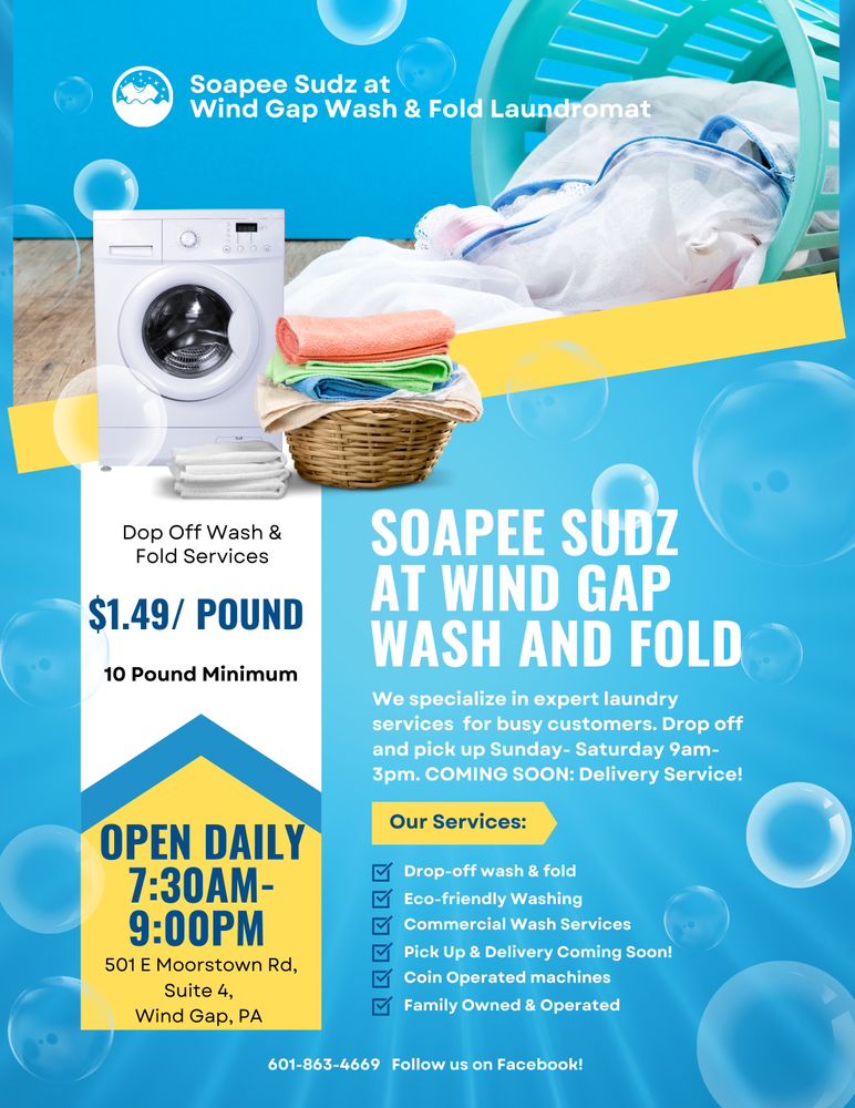 SOAPEE SUDZ LAUNDRY 501 E Moorestown Rd, Wind Gap, Pennsylvania