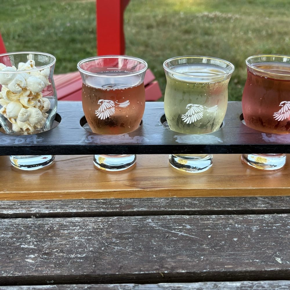 Banditry Cider - Flight ($12.65 for 3); petal & root, cheeky pash and raspberry lemonade - Cideries Near Me - Gibsons, British Columbia
