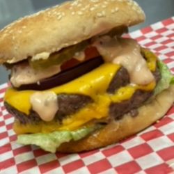 The Happy Hound Diner - Double happy burger with American cheese...
