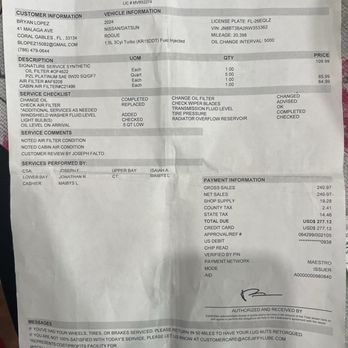 Jiffy Lube - Receipt of overpriced charges - Oil Change Stations Near Me - Miami, Florida Jiffy Lube - Receipt of overpriced charges - Oil Change Stations Near Me - Miami, Florida