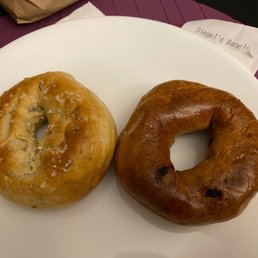 Rosemary rock salt and cinnamon raisin bagels