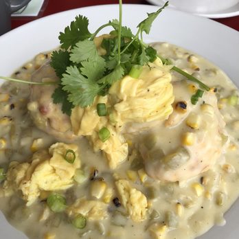 Over Easy - Roasted corn and chili gravy with biscuits and scrambled eggs - Breakfast & Brunch Near Me - Medford, Oregon Over Easy - Roasted corn and chili gravy with biscuits and scrambled eggs - Breakfast & Brunch Near Me - Medford, Oregon