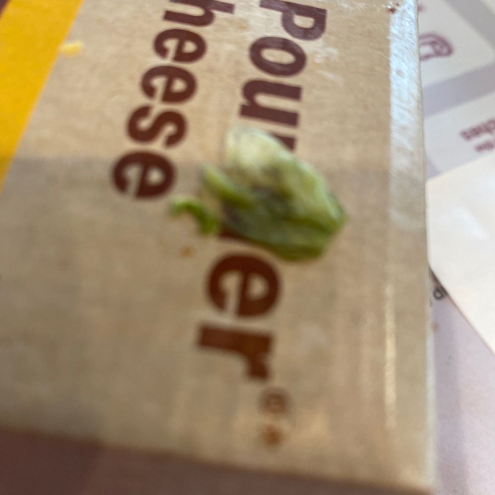 a box of cheese and a piece of broccoli a box of cheese and a piece of broccoli