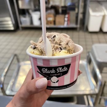Blank Slate Creamery - Split scoop vanilla caramel blonde and cookies n cream - Ice Cream & Frozen Yogurt Near Me - Ann Arbor, Michigan