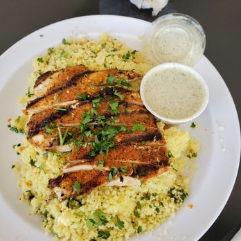 Dr Grubb's - Blacken chicken with couscous and vinaigrette sauce - American Near Me - Claremont, California Dr Grubb's - Blacken chicken with couscous and vinaigrette sauce - American Near Me - Claremont, California