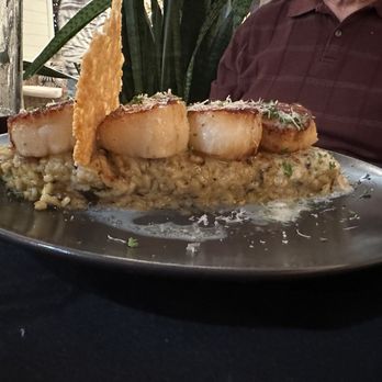 The White Marlin - Scallops over with truffled risotto with a parmesan crisp - Seafood Near Me - Port St. Joe, Florida