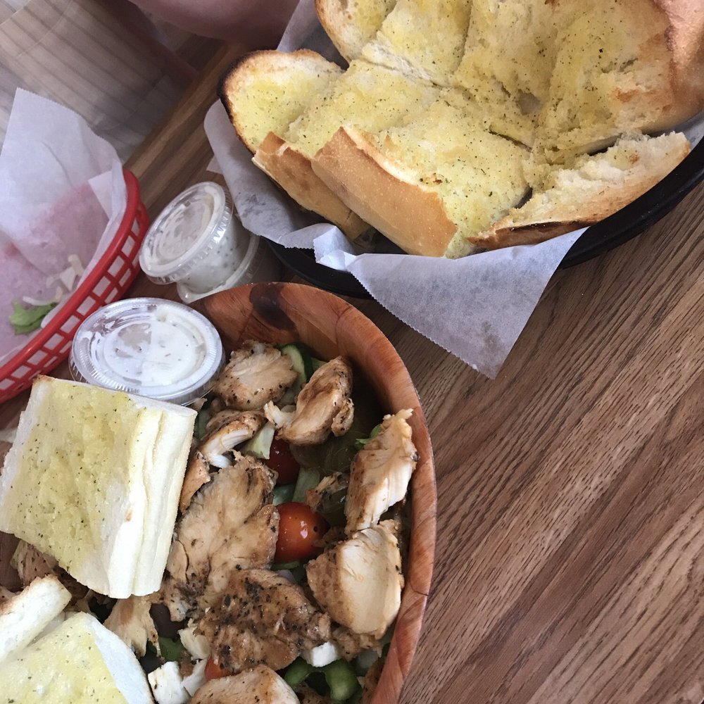Vivaldi's Pizzeria - Greek salad w chicken; garlic bread - Pizza Near Me - Lee, Massachusetts Vivaldi's Pizzeria - Greek salad w chicken; garlic bread - Pizza Near Me - Lee, Massachusetts
