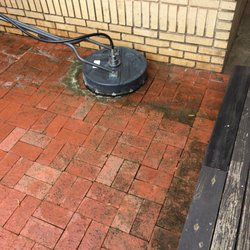Pressure Washing Decatur - Getting the moss, mildew and gunk off of the poolside brick patio.