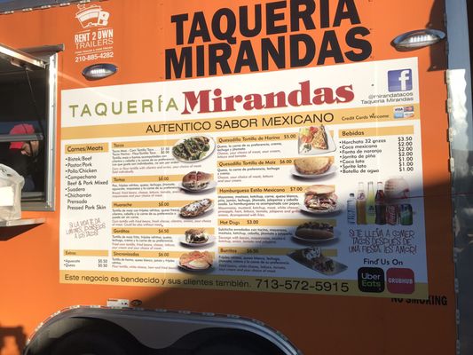 Menu photo 7 Taqueria Mirandas Houston, TX