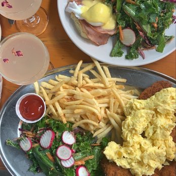 Black Forest Brooklyn - Eggs benedict with Black Forest Ham and Pork Schnitzel , scrambled eggs, fries and a great salad! - German Near Me - Brooklyn, New York