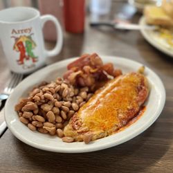 Arrey Cafe - Relleno w/ red, beans and bacon. Yup, that was breakfast.