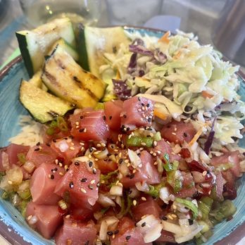 Simply Fish Seafood - Poke Bowl with zucchini and coleslaw - Fish & Chips Near Me - Costa Mesa, California Simply Fish Seafood - Poke Bowl with zucchini and coleslaw - Fish & Chips Near Me - Costa Mesa, California