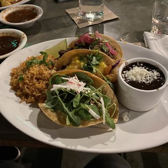 Cha Cha's Latin Kitchen - 3 tacos with rice and beans - Mexican Near Me - Irvine, California