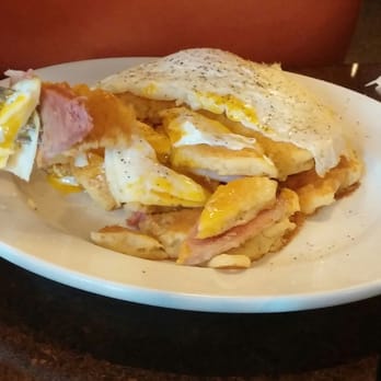 Olympic Star Restaurant - The Pancake Sandwich FILLED with delicious ham! Topped with eggs! - American Near Me - Tinley Park, Illinois Olympic Star Restaurant - The Pancake Sandwich FILLED with delicious ham! Topped with eggs! - American Near Me - Tinley Park, Illinois