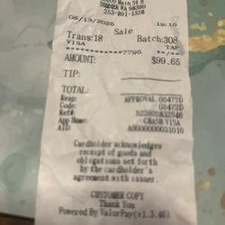 Dragon Ball Restaurant & Lounge - Receipt for meal