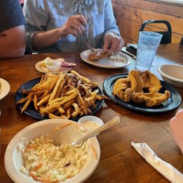 Coleslaw, fries, catfish Coleslaw, fries, catfish