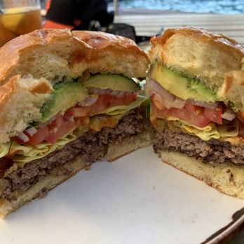 Poolside Grill - Angus Burger, cut in half. BIG portion!! - Breakfast & Brunch Near Me - Palo Alto, California
