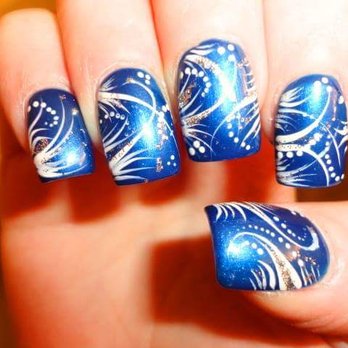 Tip Top Nails & Spa - Done By Vicki at Tip Top Nails Grafton Street Worcester Massachusetts #bluewithdots - Nail Salons Near Me - Worcester, Massachusetts