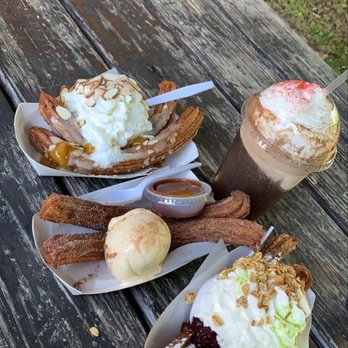 Churro Co - The Leslie, traditional churros with ice cream and cajeta, The Hippie Hollow, Coca-Cola ice cream float - Desserts Near Me - Austin, Texas