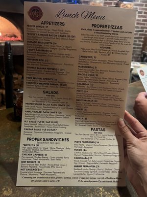 Menu photo 1 Proper Brick Oven & Tap Room Pittsburgh, PA