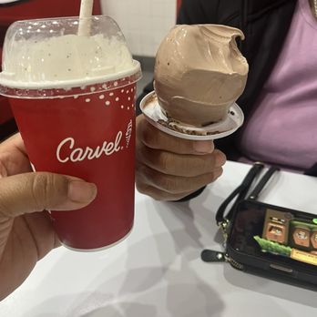 Carvel - Cookies and cream milkshake and a medium chocolate cone with chocolate sprinkles. - Desserts Near Me - Naugatuck, Connecticut Carvel - Cookies and cream milkshake and a medium chocolate cone with chocolate sprinkles. - Desserts Near Me - Naugatuck, Connecticut