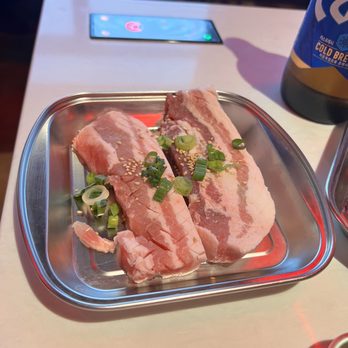 KoBA Korean BBQ - Pork Belly- they also offer a thinly sliced option which I would recommend over this one - Korean Near Me - Denver, Colorado KoBA Korean BBQ - Pork Belly- they also offer a thinly sliced option which I would recommend over this one - Korean Near Me - Denver, Colorado