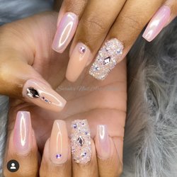 The Nail House salon - Acrylic coffin shape with chrome and Swarovski Crystal's!