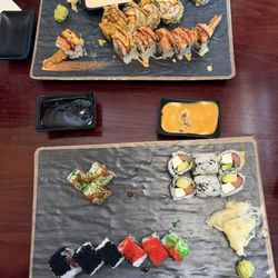 Red Samurai Steak House - (Top)Yuki Roll, monster roll, (left) Oneida Roll, (right) Philadelphia Roll, American Dream Roll. So fresh and delicious