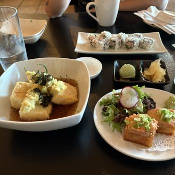 Murakami - Agedashi Tofu, Crispy Rice with Spicy Tuna and Yellowtail with Green Onion Cut Roll - Japanese Near Me - Los Angeles, California