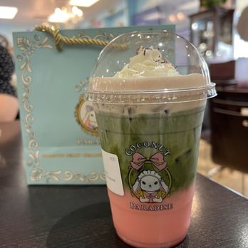Coconut Paradise - Matcha sakura latte with sakura cloud - Desserts Near Me - Carrollton, Texas