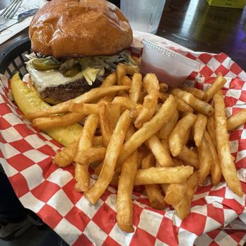 Town Tavern - Bourbon-glazed burger with fries - American Near Me - Banner Elk, North Carolina Town Tavern - Bourbon-glazed burger with fries - American Near Me - Banner Elk, North Carolina