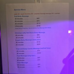 Holiday Foot Spa - Menu with prices